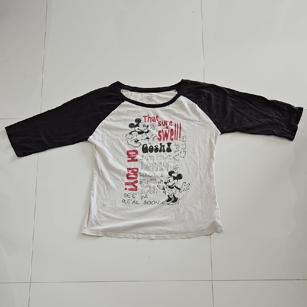 Disney Mickey Mouse Black and White Long Sleeve Tee/ Baseball Style